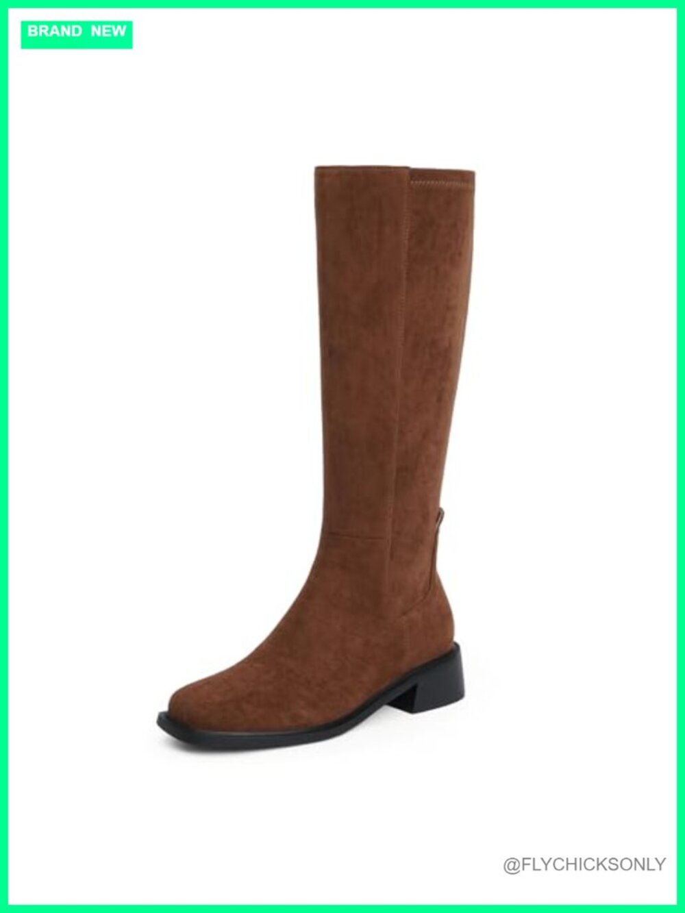 Knee High Boots Low Heel Faux Suede Square Toe Stretch Women Tall Boots